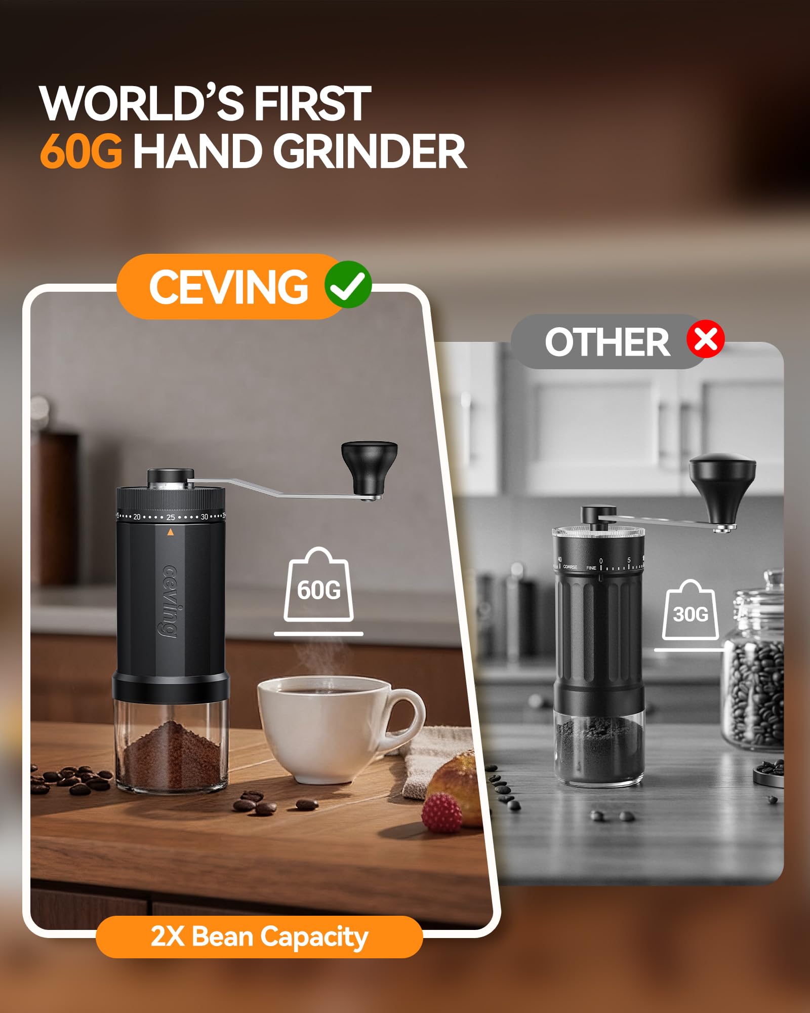 CEVING molinillo cerámico conico, molienda estable para sabor profundo.