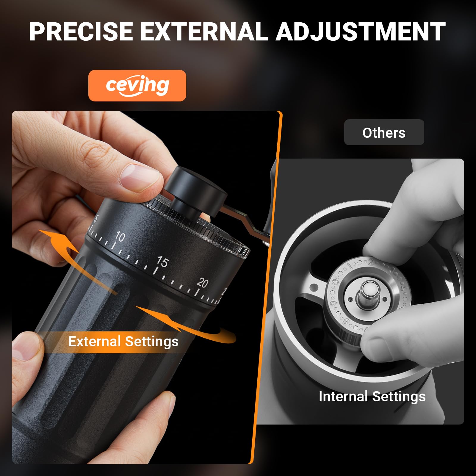 Muelas cerámicas cónicas del molinillo CEVING para molienda uniforme y menos calor.