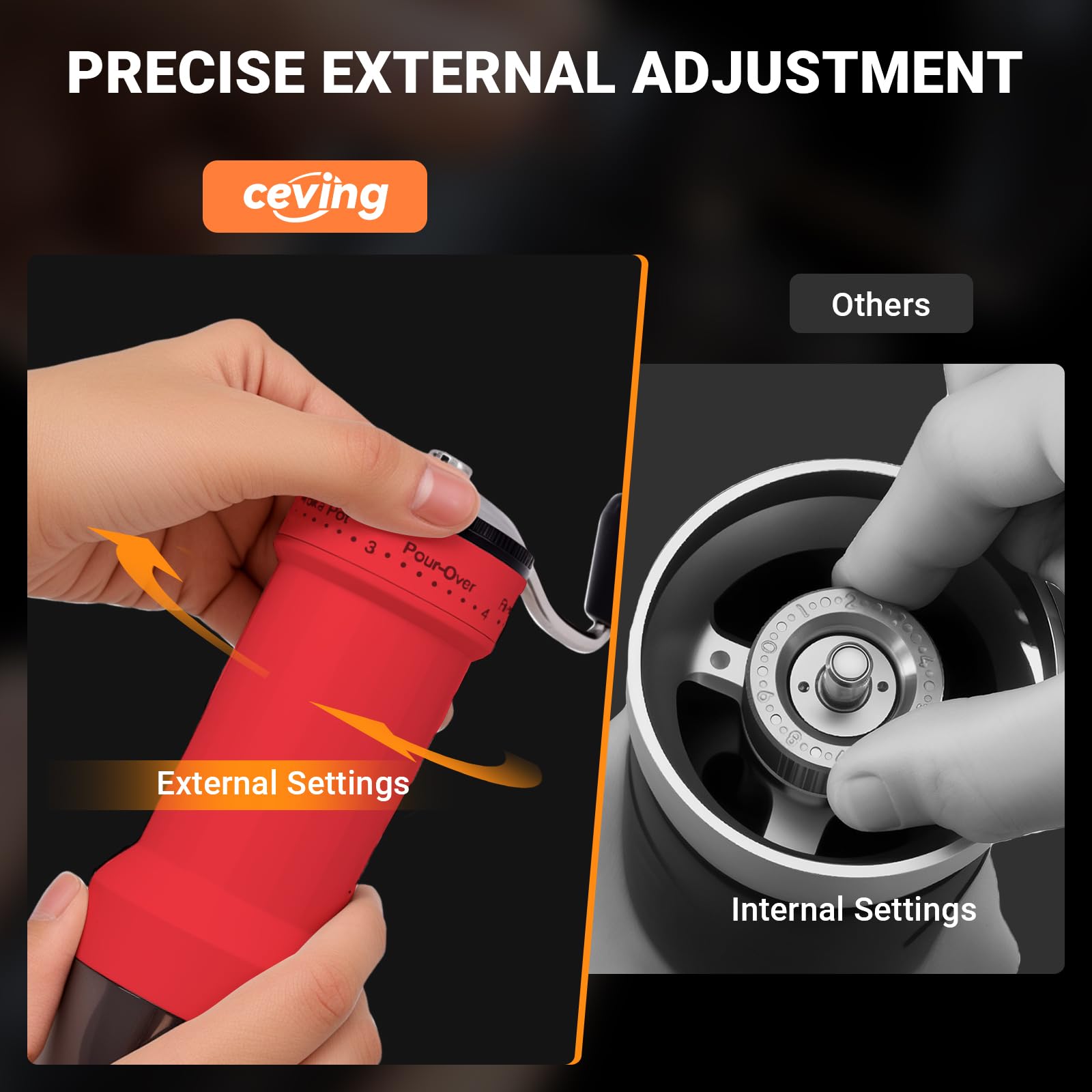 CEVING molinillo manual con capacidad de 30 g para 2–3 tazas.