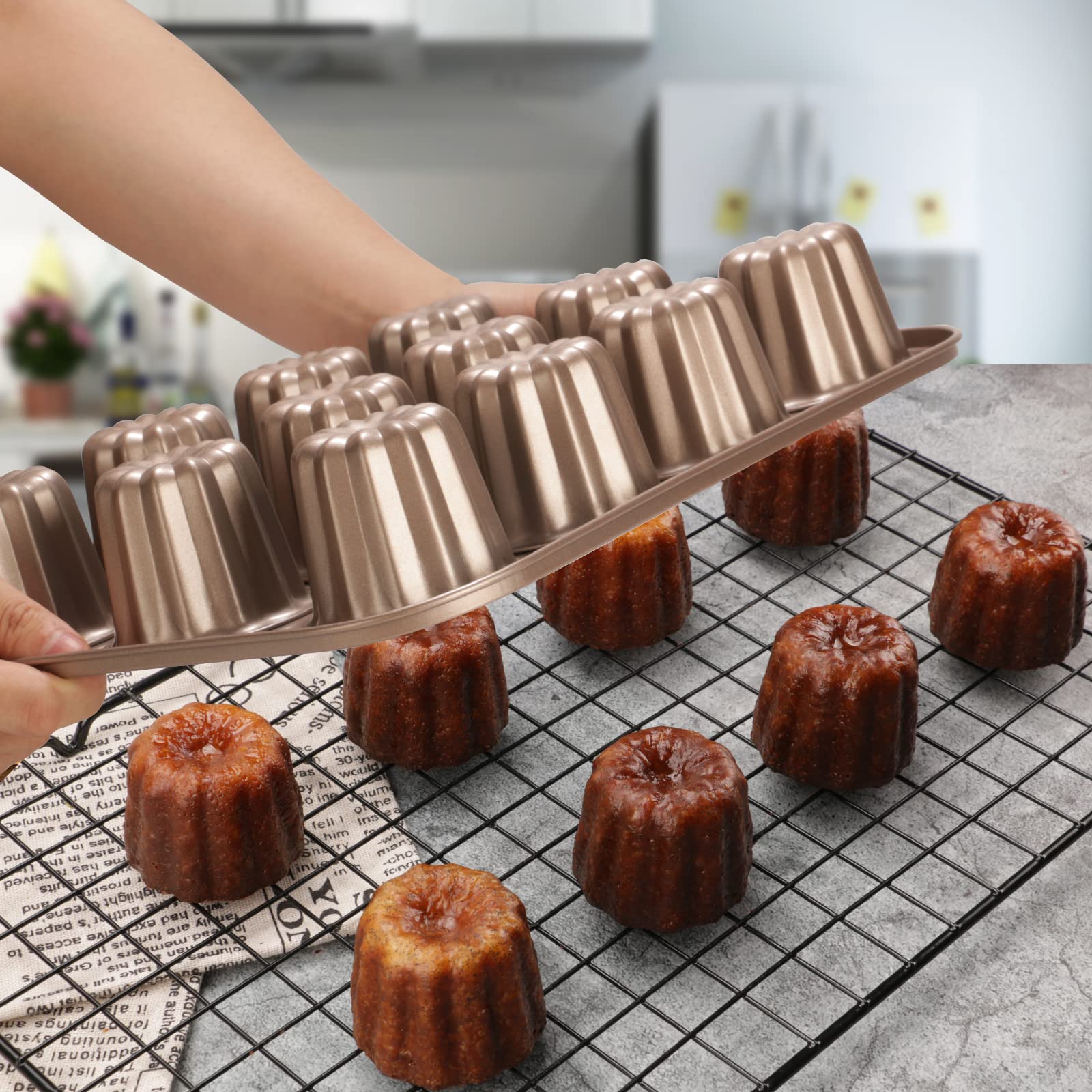 CGGYYZ canelé molde 12 cavidades dorado para hornear en casa.