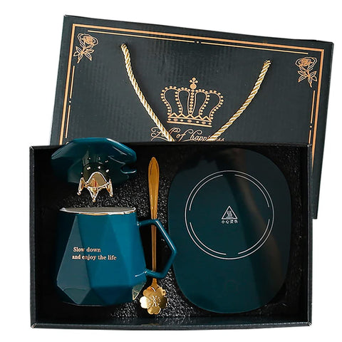CGHWBEA calentador de café para escritorio con set de taza diamante, ideal para sesiones de trabajo