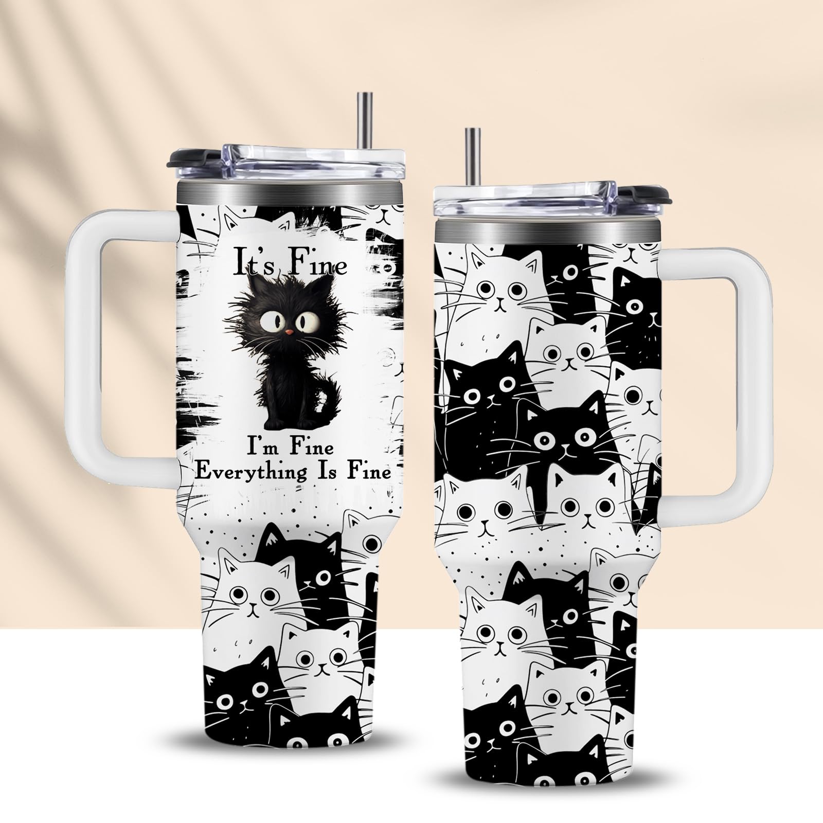 CGMIBAS tumbler con diseño de gato relajado, ideal para uso diario.