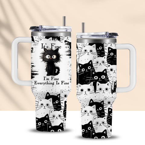 CGMIBAS tumbler con diseño de gato relajado, ideal para uso diario.
