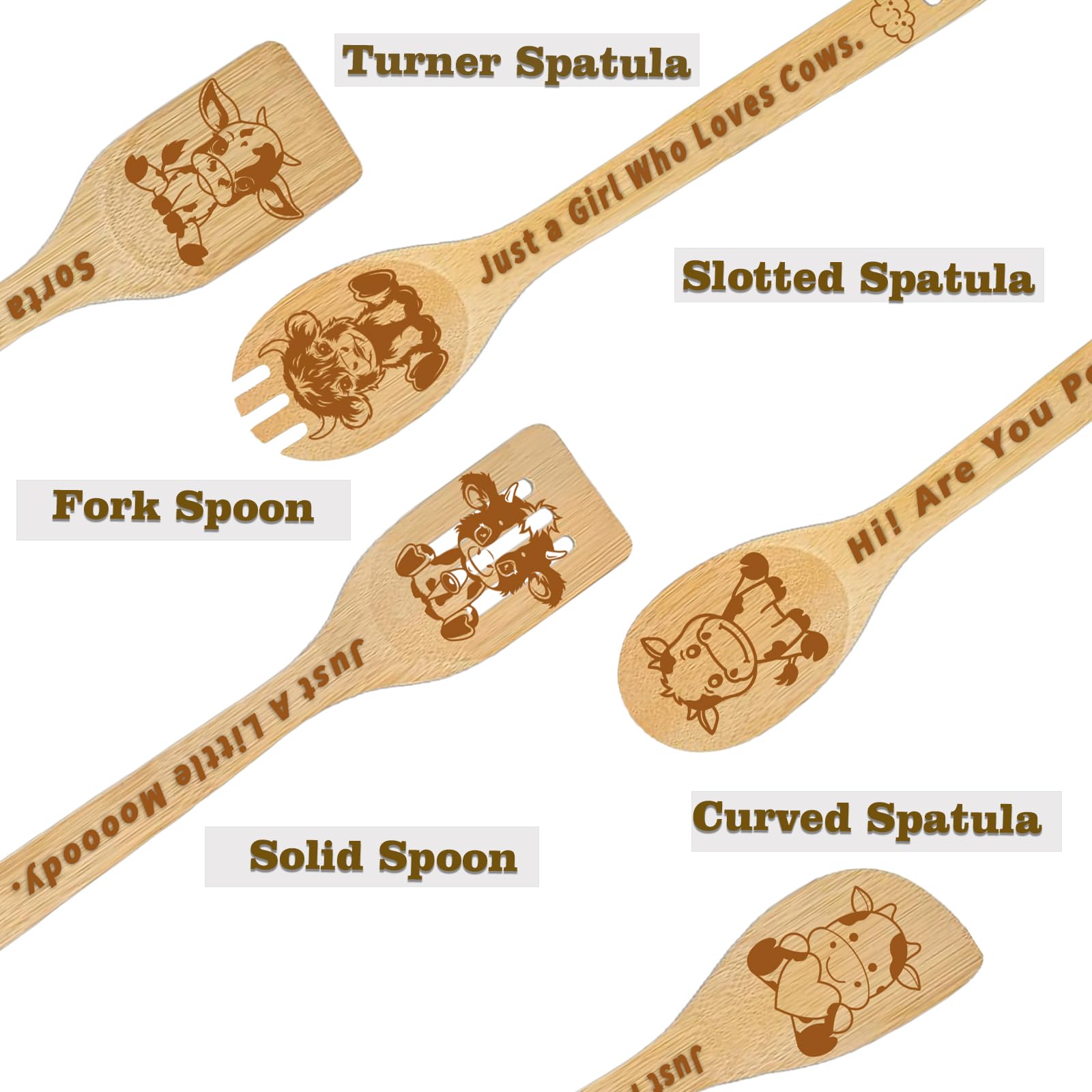 CHACROC cuchara-tenedor de madera con diseño vaca, excelente para servir y probar salsas