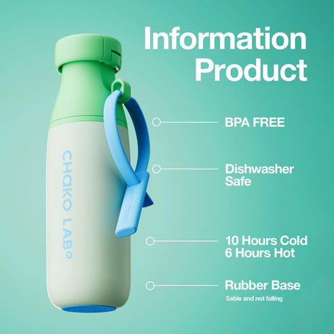 CHAKO LAB botella aislada color menta leche con dos asas para viaje cómodo