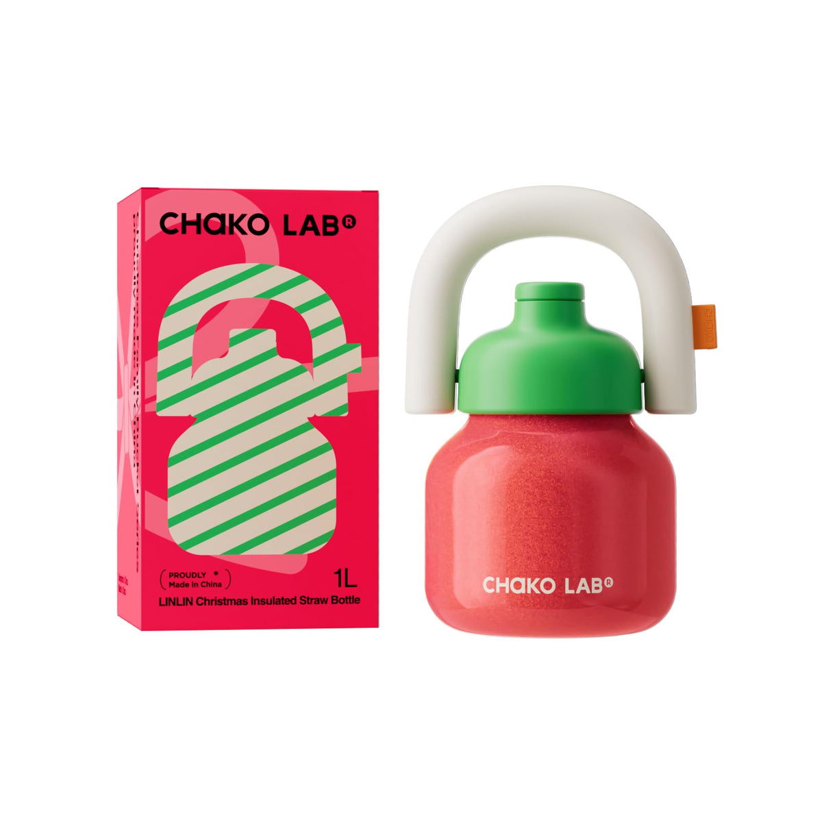 CHAKO LAB botella aislada navidad con paja, ideal para fiestas y días fríos.