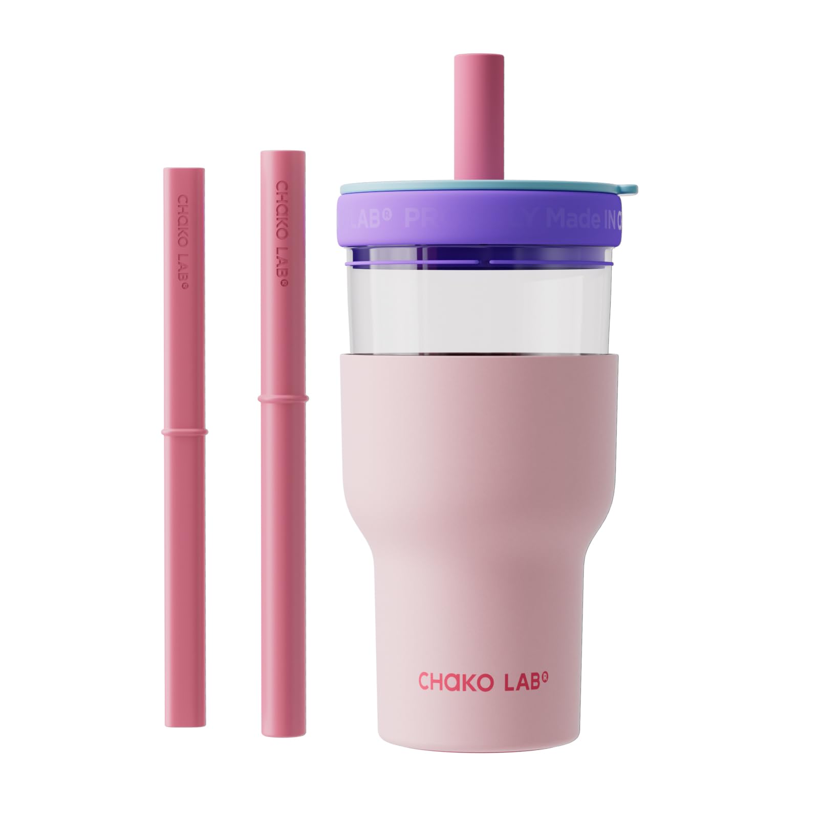 CHAKO LAB botella insulada rosa, vista frontal para uso diario.