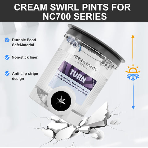 Pintas ChamThingzeal para Creami Swirl, enfoque en dos sabores.