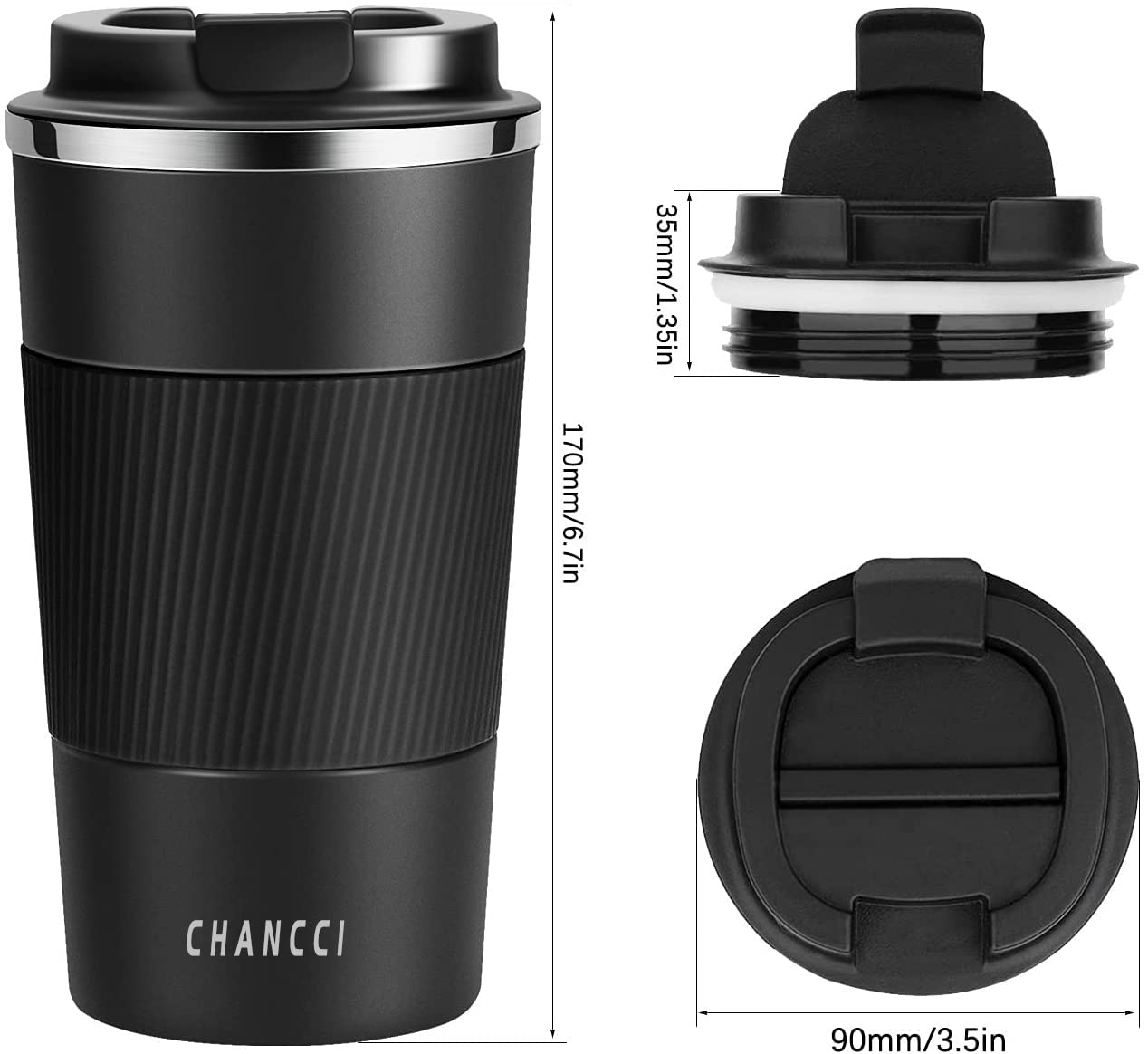 CHANCCI Taza de viaje, agarre cómodo y antideslizante para uso diario.