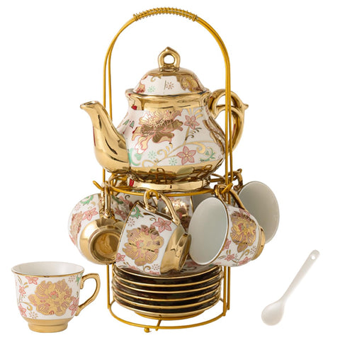 CHANJOON tetera cerámica dorada con rosa, ideal para ritual de té elegante