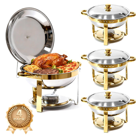 Charcofire chafer dorado set completo, ideal para buffets elegantes y eventos.