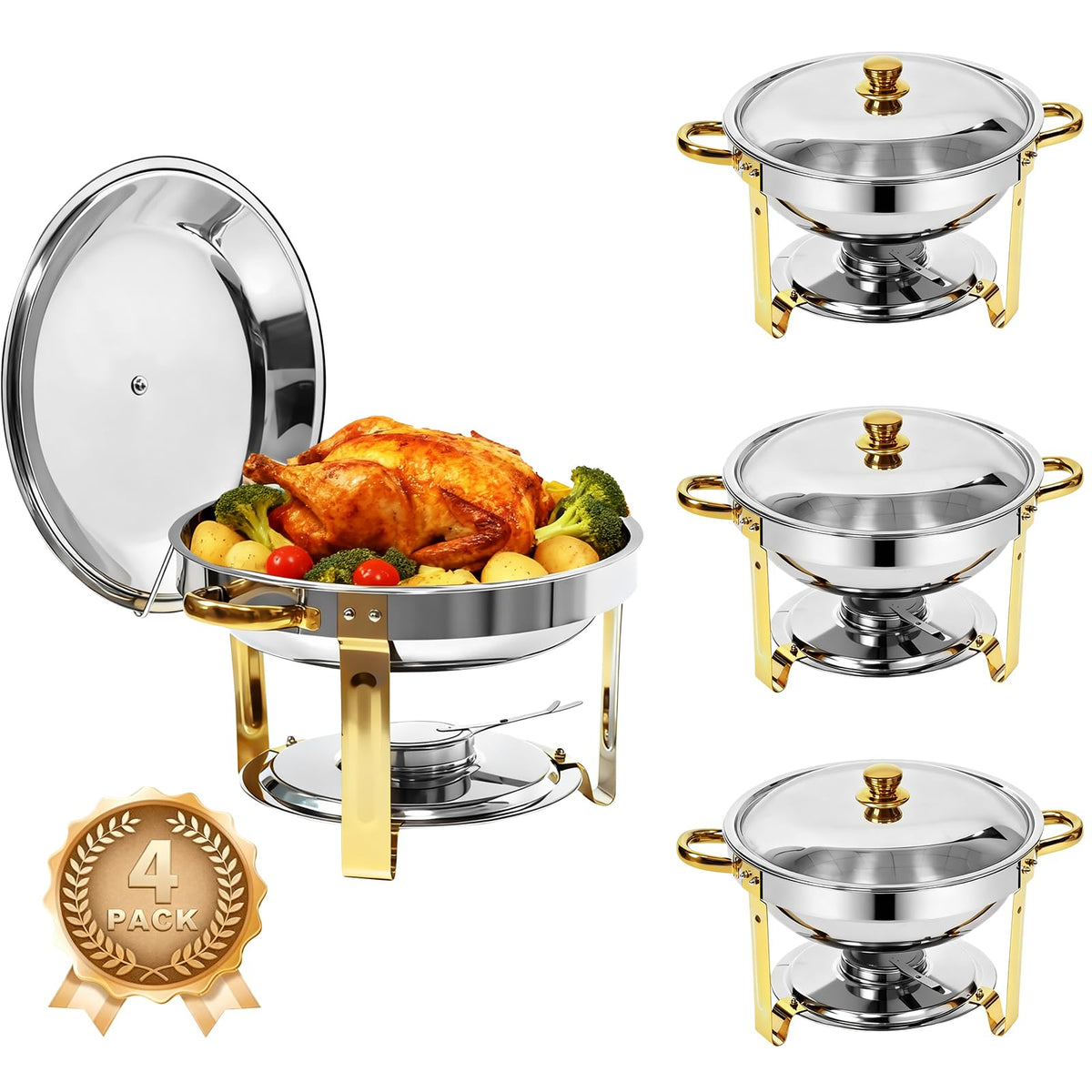 Charcofire conjunto cuatro fuentes redondas, mantiene la comida caliente para buffets.
