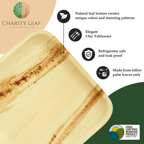 Charity Leaf bandeja palma de hojas naturales, alternativa compostable