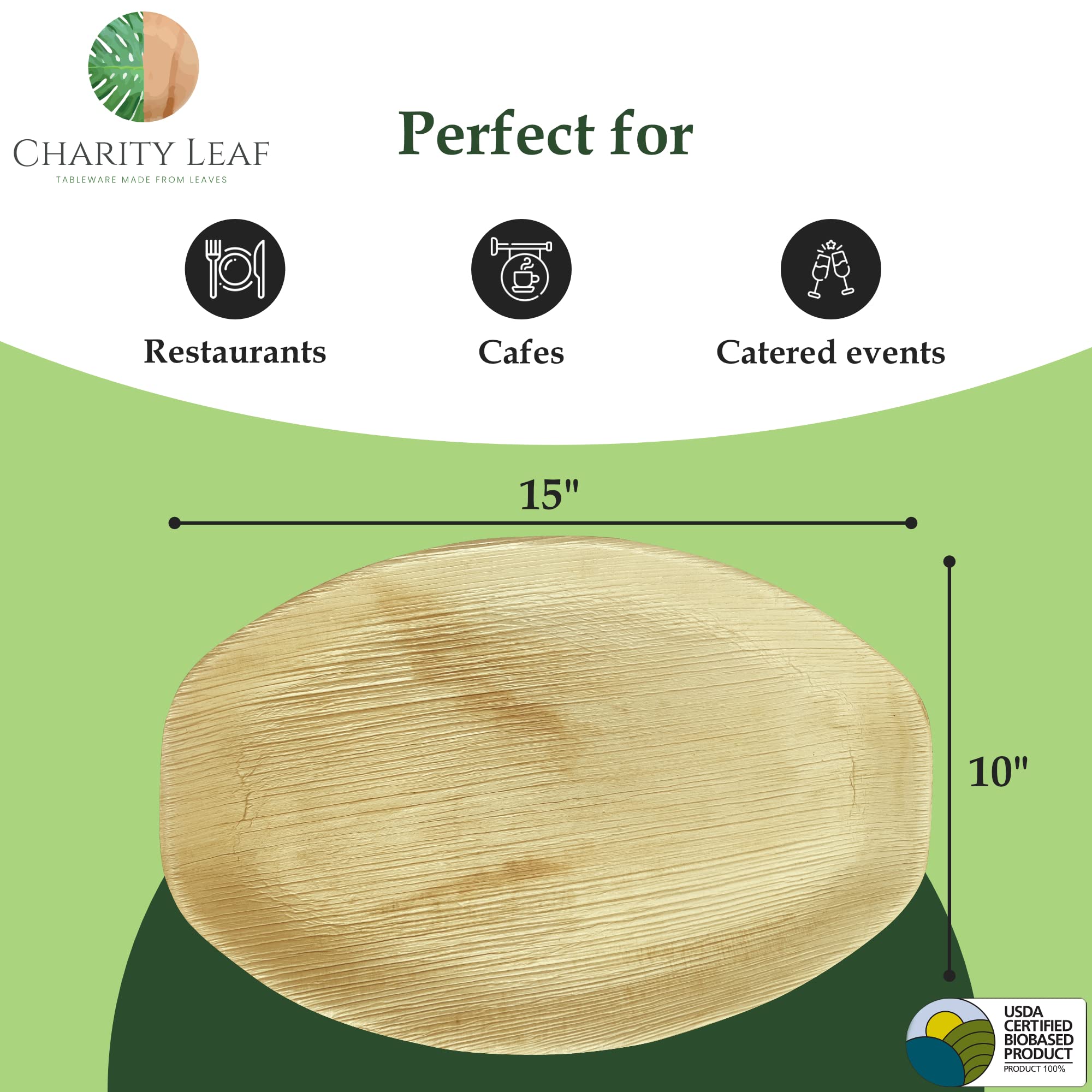 Charity Leaf: bandeja palma 15x10 para bodas, elegante y práctica