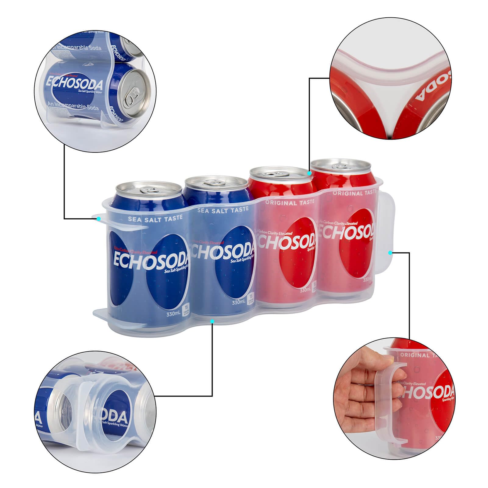 Estante para frigorífico de latas ChasBete, bebidas alineadas y visibles.