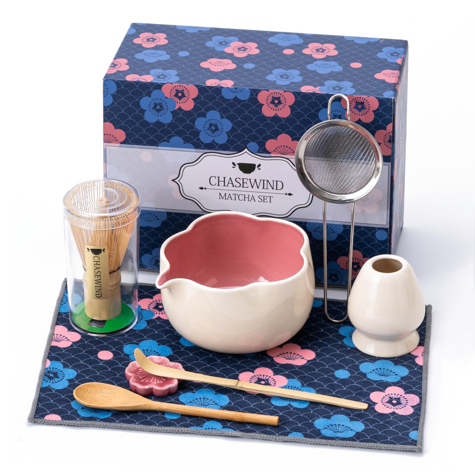 ChaseWind tazón cerámico floral, ideal para ritual de matcha con toque elegante