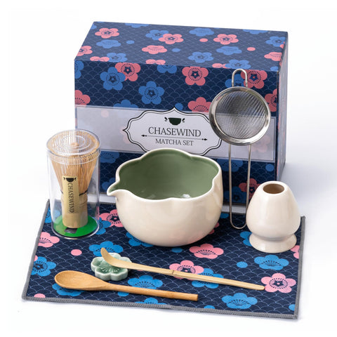 ChaseWind tazón floral de cerámica para matcha, ideal para ritual diario