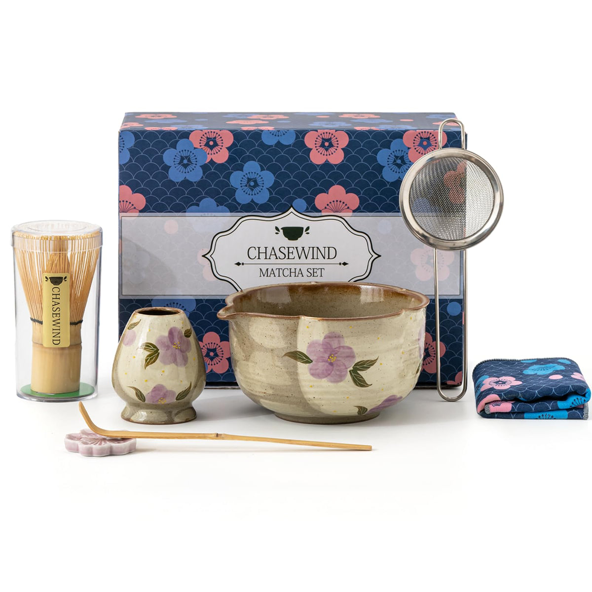 ChaseWind Set de Matcha: tazón cerámico pintado para ritual suave y elegante.