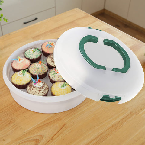 Cheeren contenedor resistente a polvo para pan, frutas y postres en eventos.