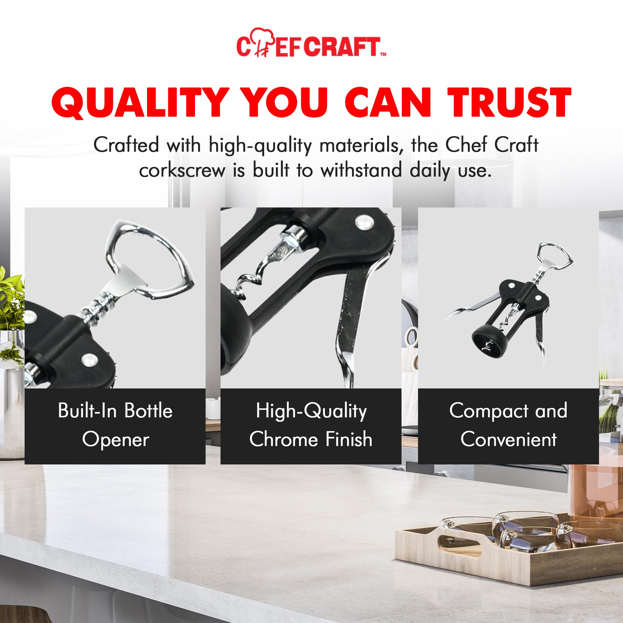Chef Craft al lado de una mano para comparar tamaño y manejo cómodo