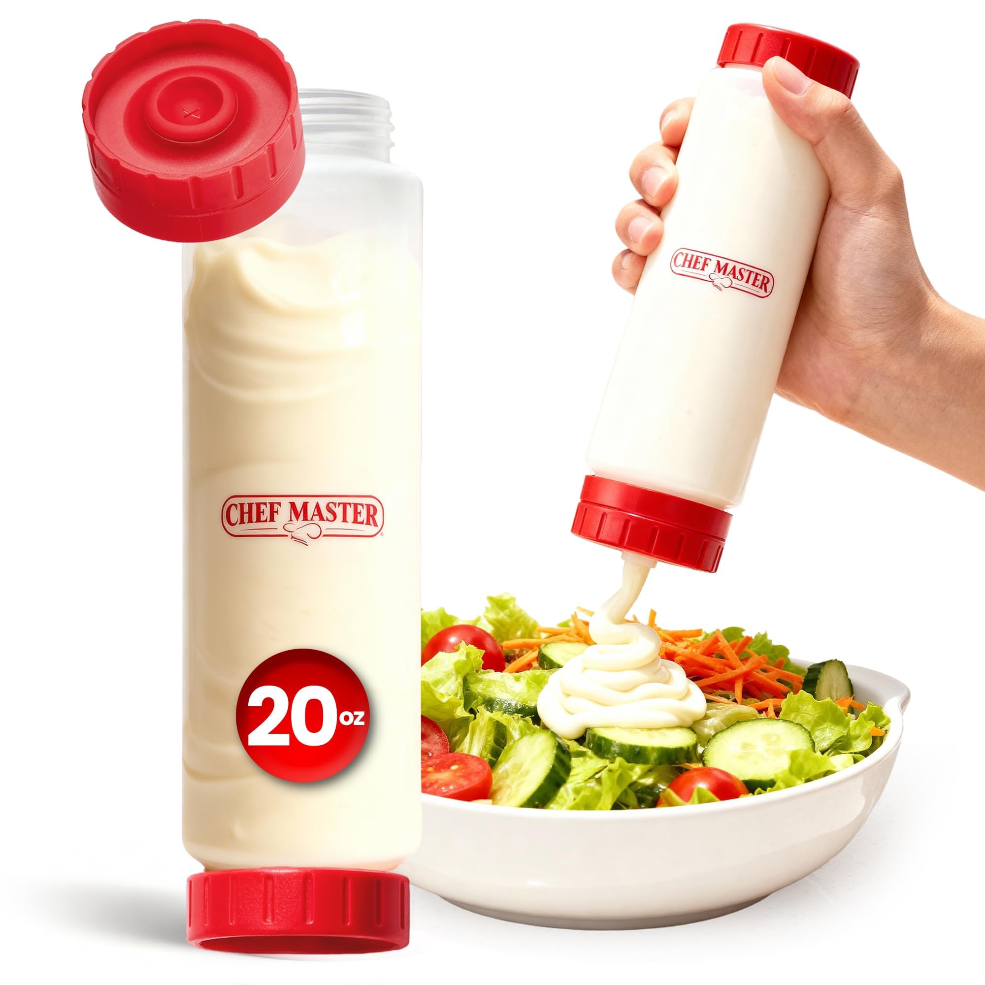 Botellas Chef Master apriete-salsas 20oz para vertido preciso y limpio.