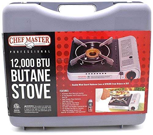 Chef Master estufa portátil 12000 BTU compatible con cartuchos 8-oz para camping