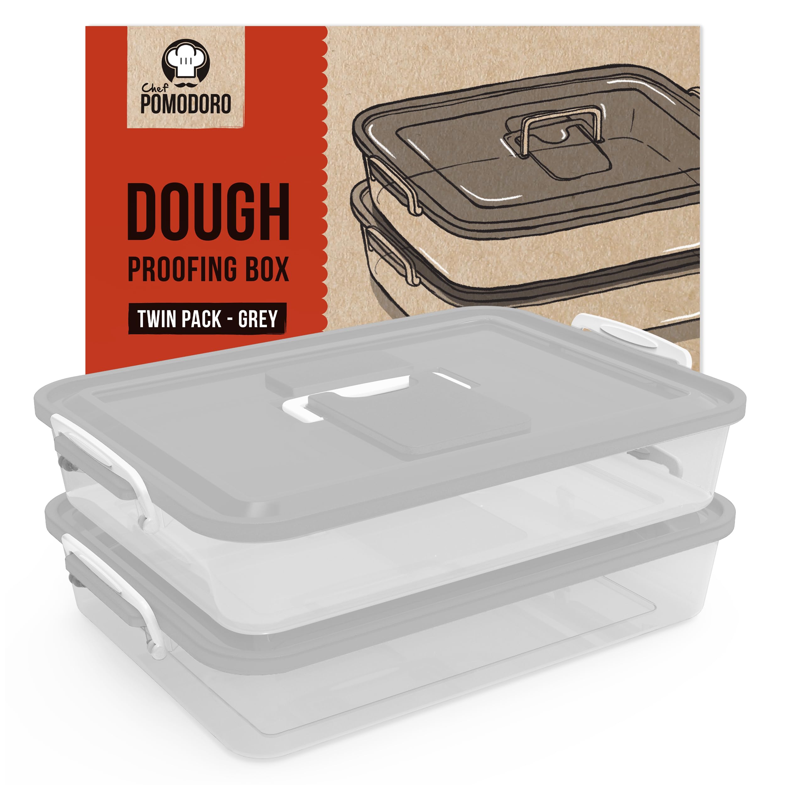 Caja de fermentación Chef Pomodoro para pizza con tapa y asa.