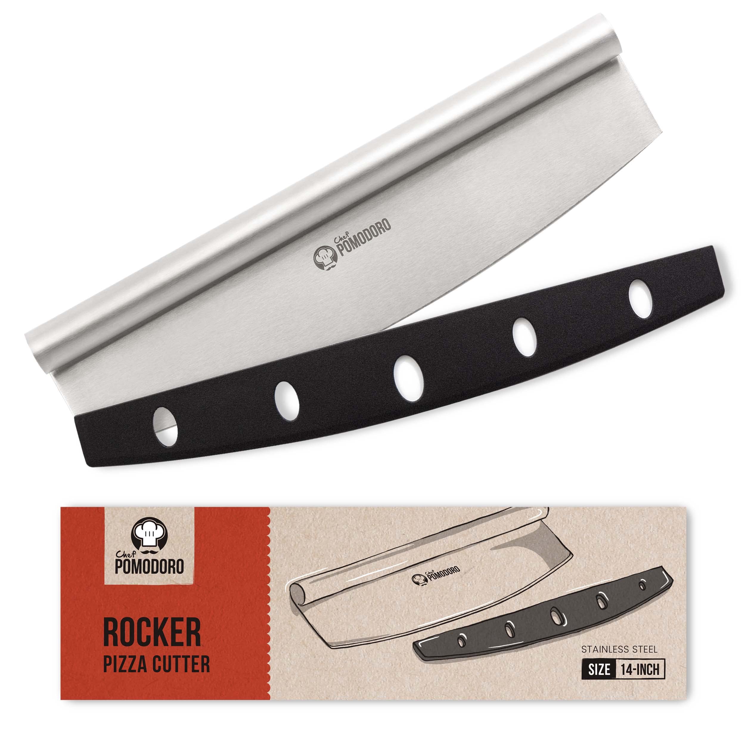 Cortador-pizza rocker Chef Pomodoro para pizzas de distintos tamaños con precisión