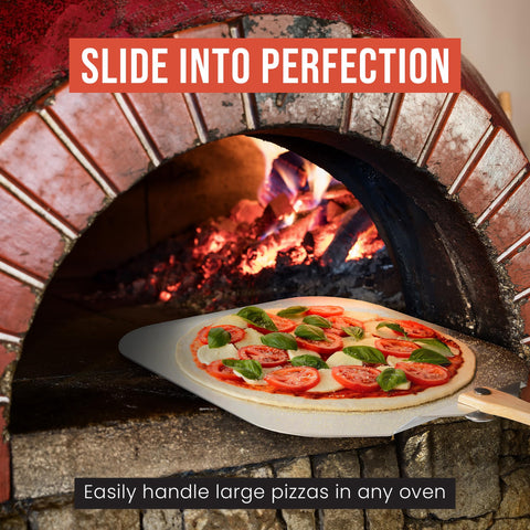 Pala aluminio Chef Pomodoro facilita traslado de pizzas delicadas.