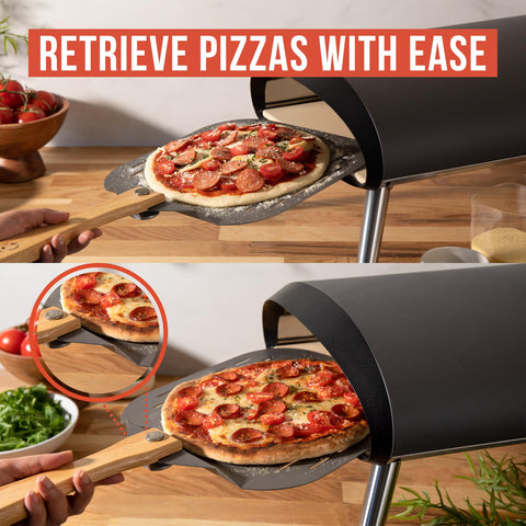 Chef Pomodoro pala para pizza facilita transferir pizzas al horno o parrilla con seguridad.