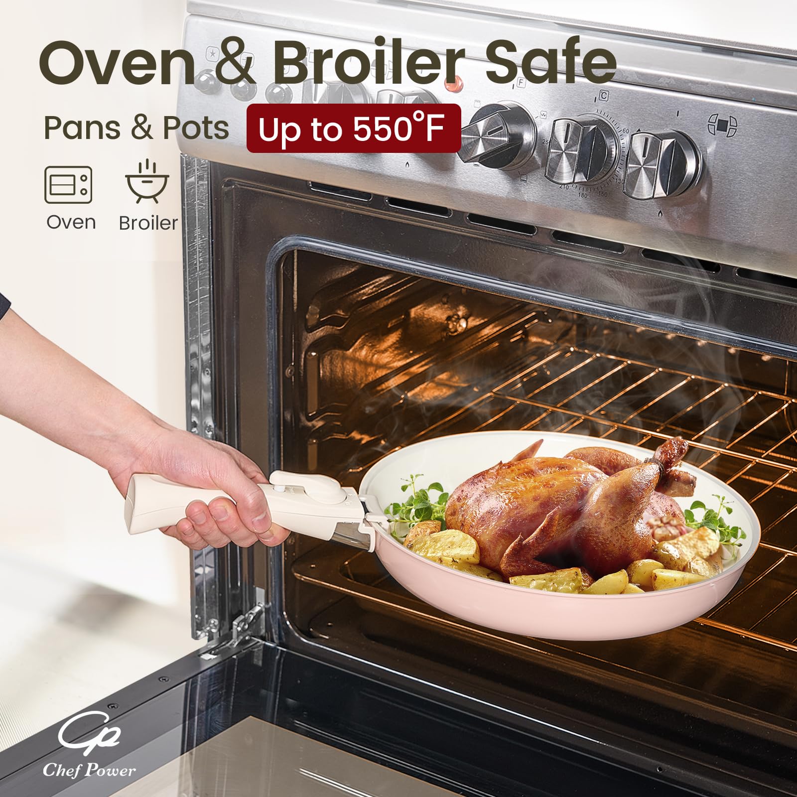Chef Power horno hasta 550°F para recetas versátiles.