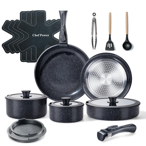 Chef Power juego cerámico antiadherente de 19 piezas para cocinar y almacenar con facilidad.