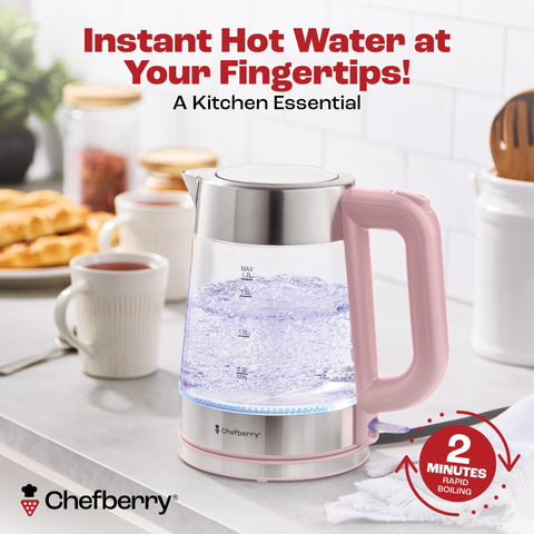 Chefberry hervidor con apagado automático, uso seguro al hervir o quedarse sin agua.