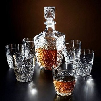 Chefcaptain decantador de cristal sin plomo, diseño tallado, seguro para bebidas y fácil de limpiar.
