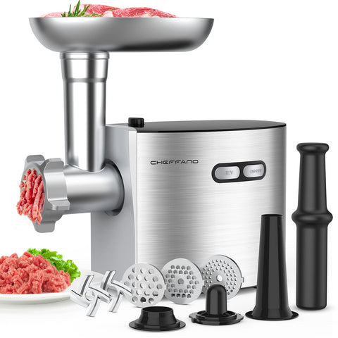 CHEFFANO picadora de carne con motor de cobre en acción, rendimiento estable.
