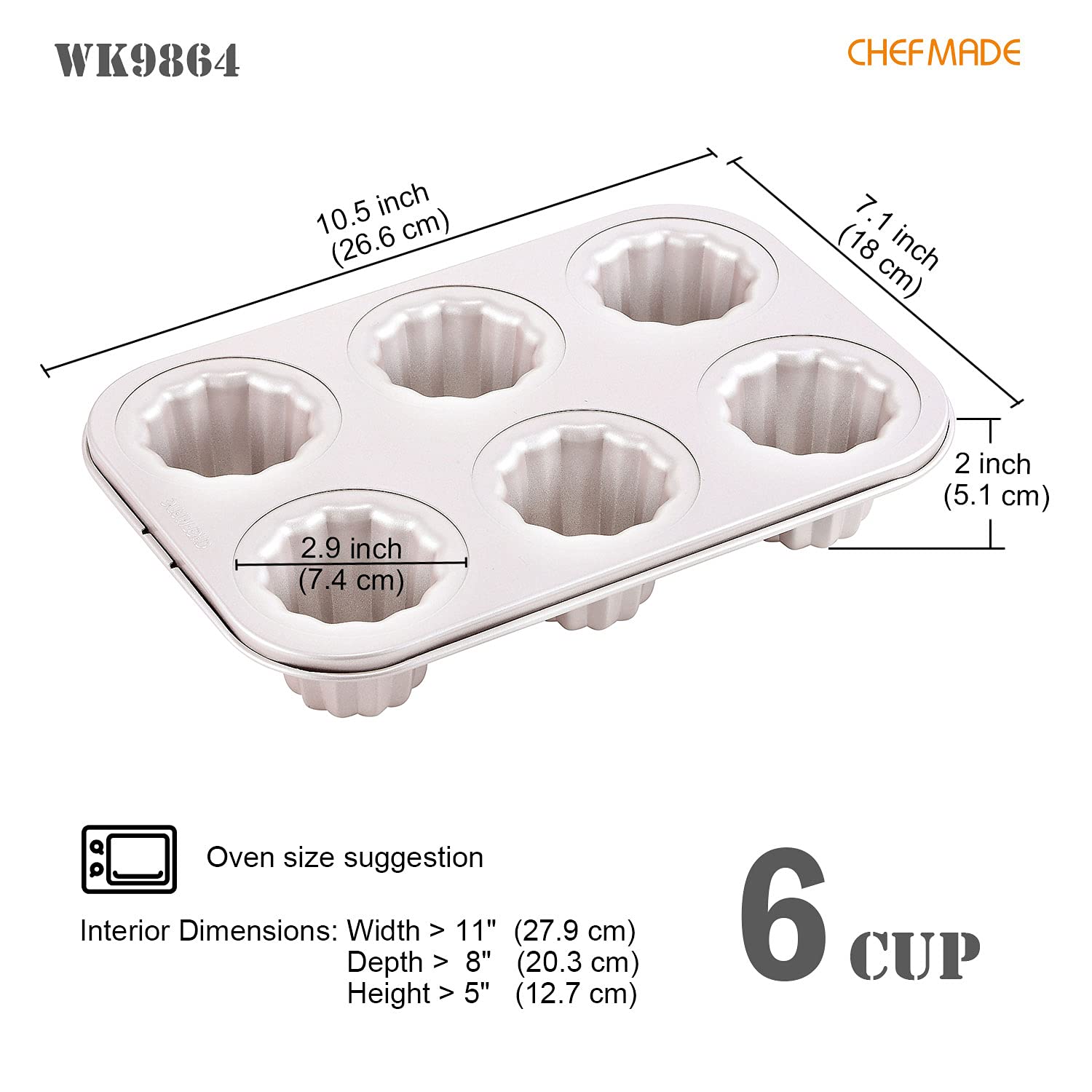 CHEFMADE molde canelé con revestimiento de silicona facilita desmolde sin aceite.