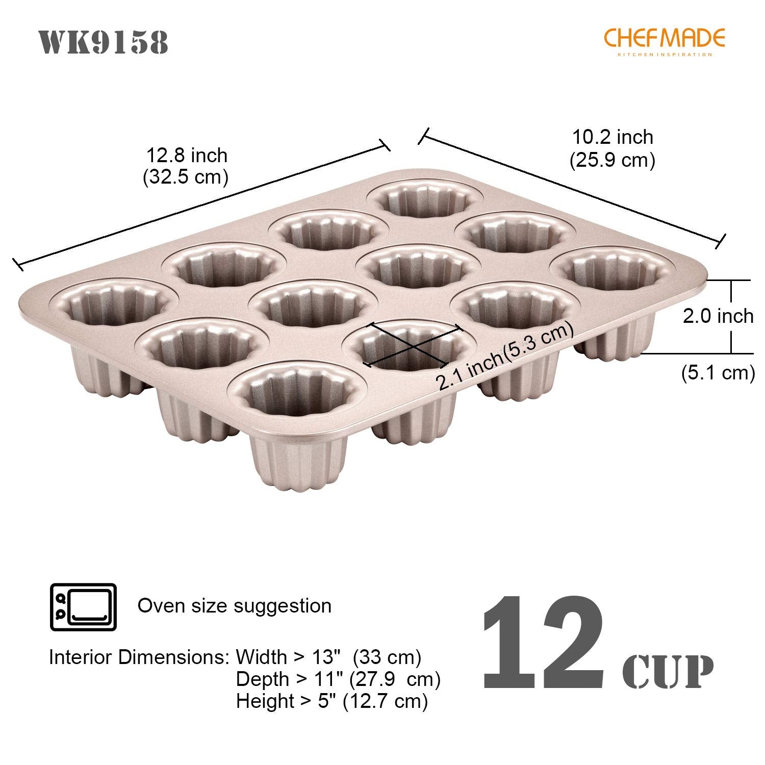 CHEFMADE molde canelé acero carbono 0,8 mm ofrece calor uniforme.