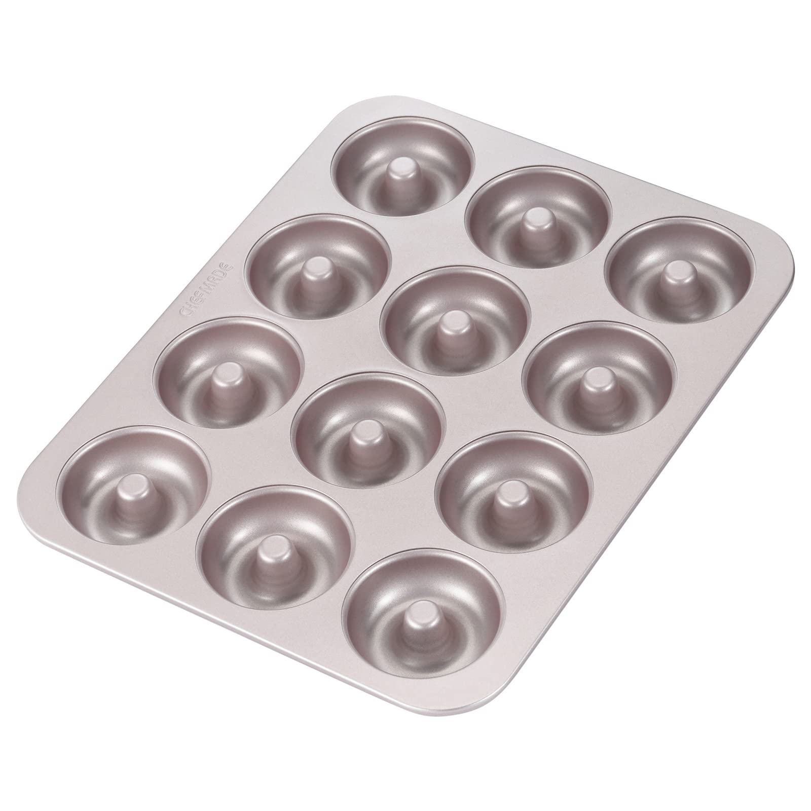 CHEFMADE molde para donas de 12 cavidades con recubrimiento de silicona para horneado uniforme.