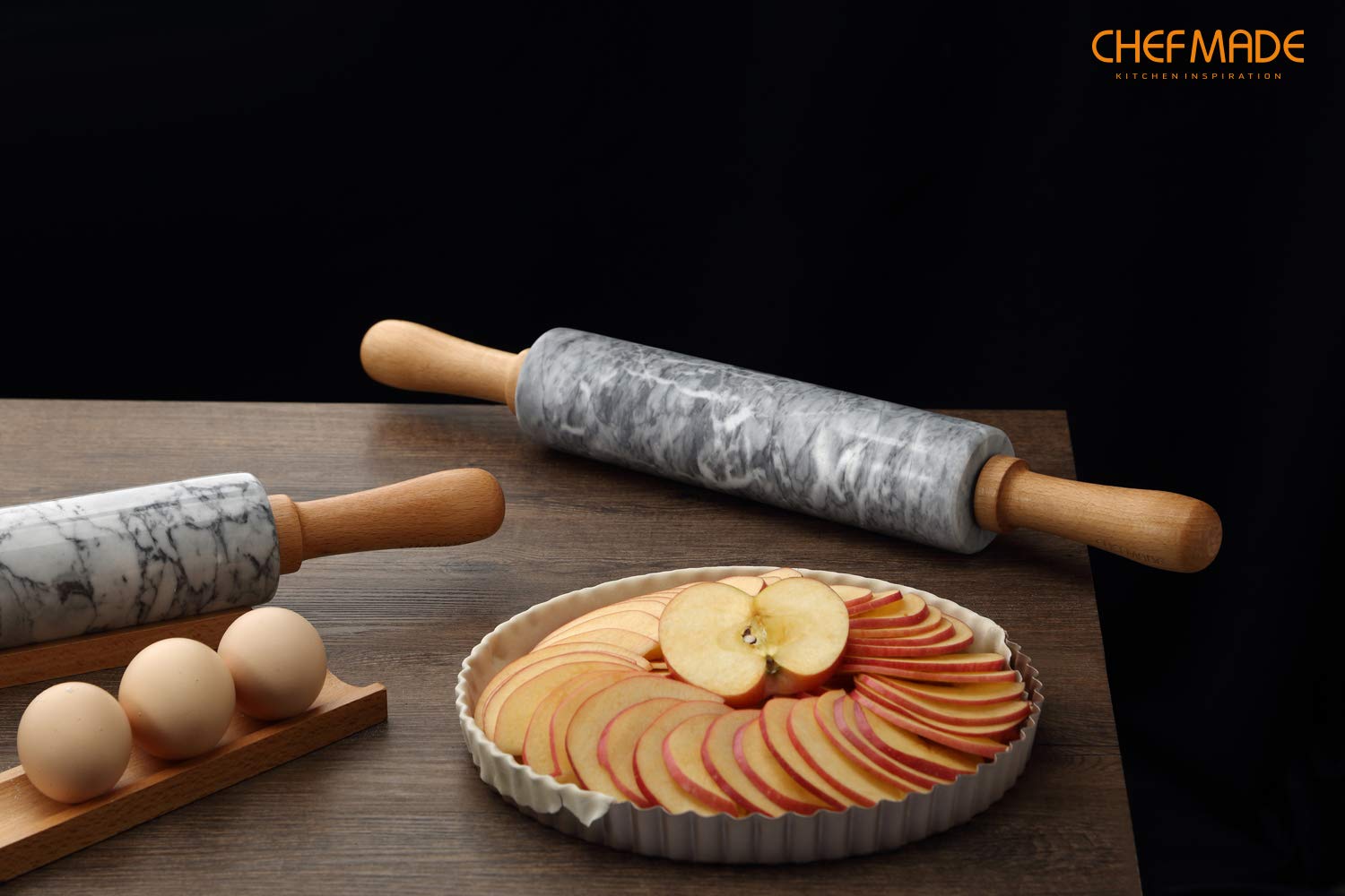 Base de descanso CHEFMADE para rodillo de mármol y mango de madera.