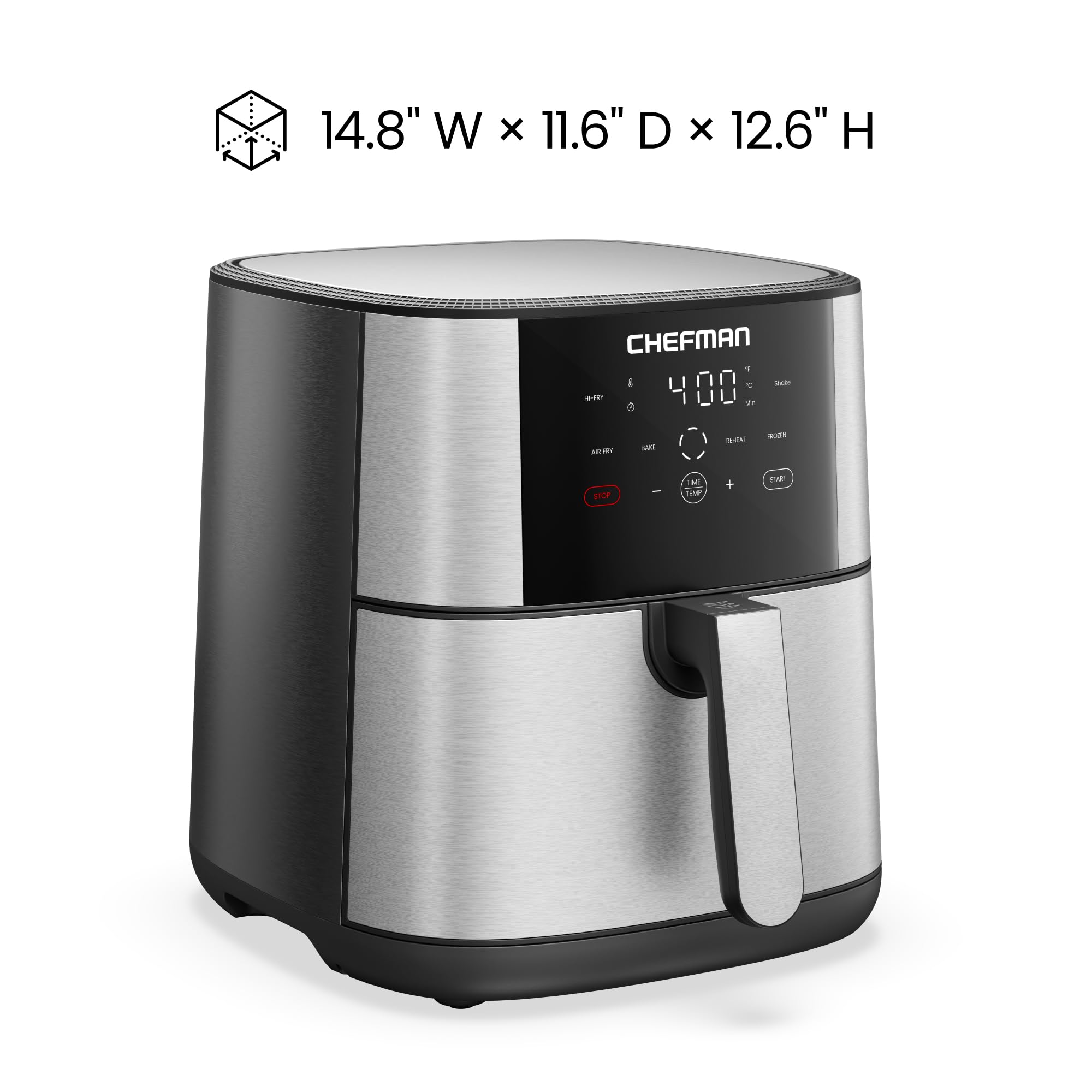 Alertas de agitación del Chefman Air Fryer 8 Qt aseguran cocción uniforme.