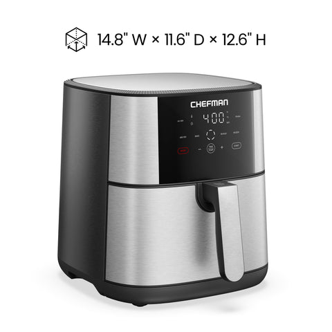 Alertas de agitación del Chefman Air Fryer 8 Qt aseguran cocción uniforme.