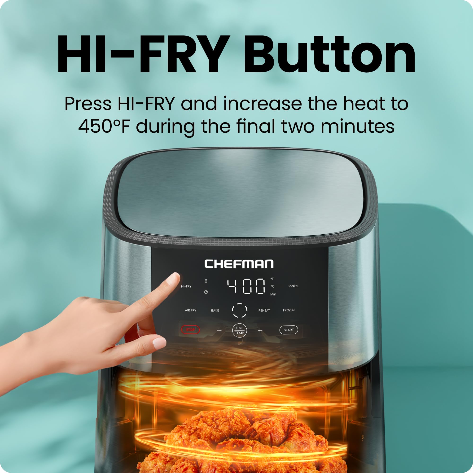 Diseño XL del Chefman Air Fryer 8 Qt maximiza capacidad.