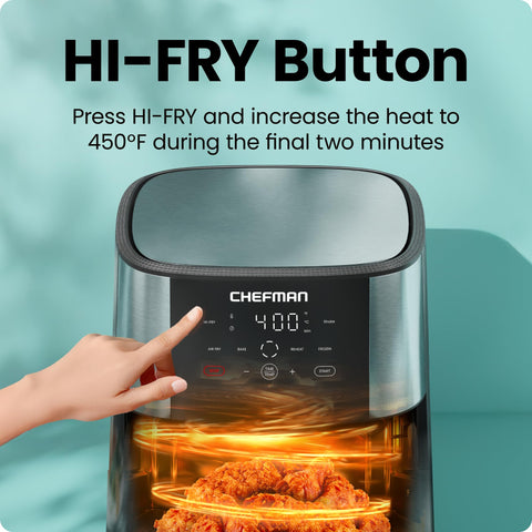 Diseño XL del Chefman Air Fryer 8 Qt maximiza capacidad.