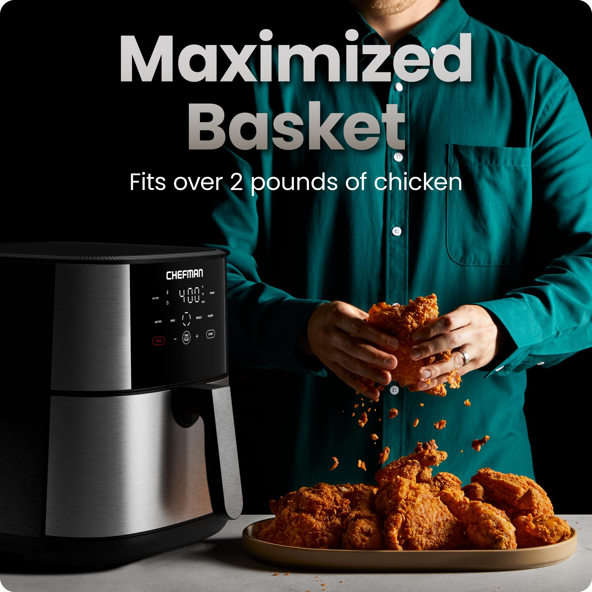 Función congelado del Chefman Air Fryer 8 Qt para descongelar y crujir.