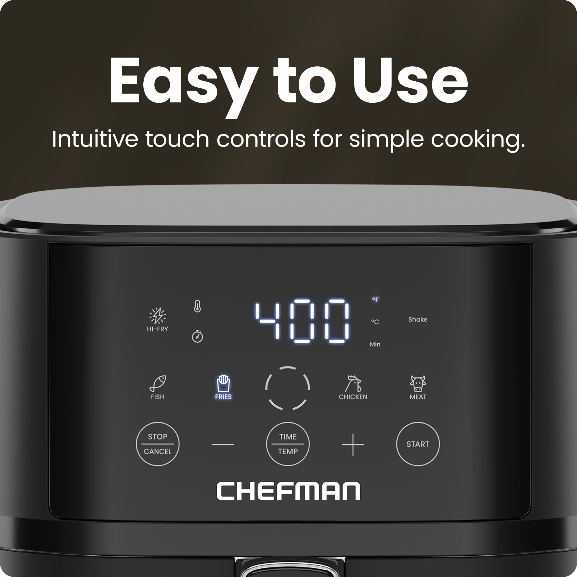 Chefman panel táctil con preajustes y controles intuitivos para cocinar rápido