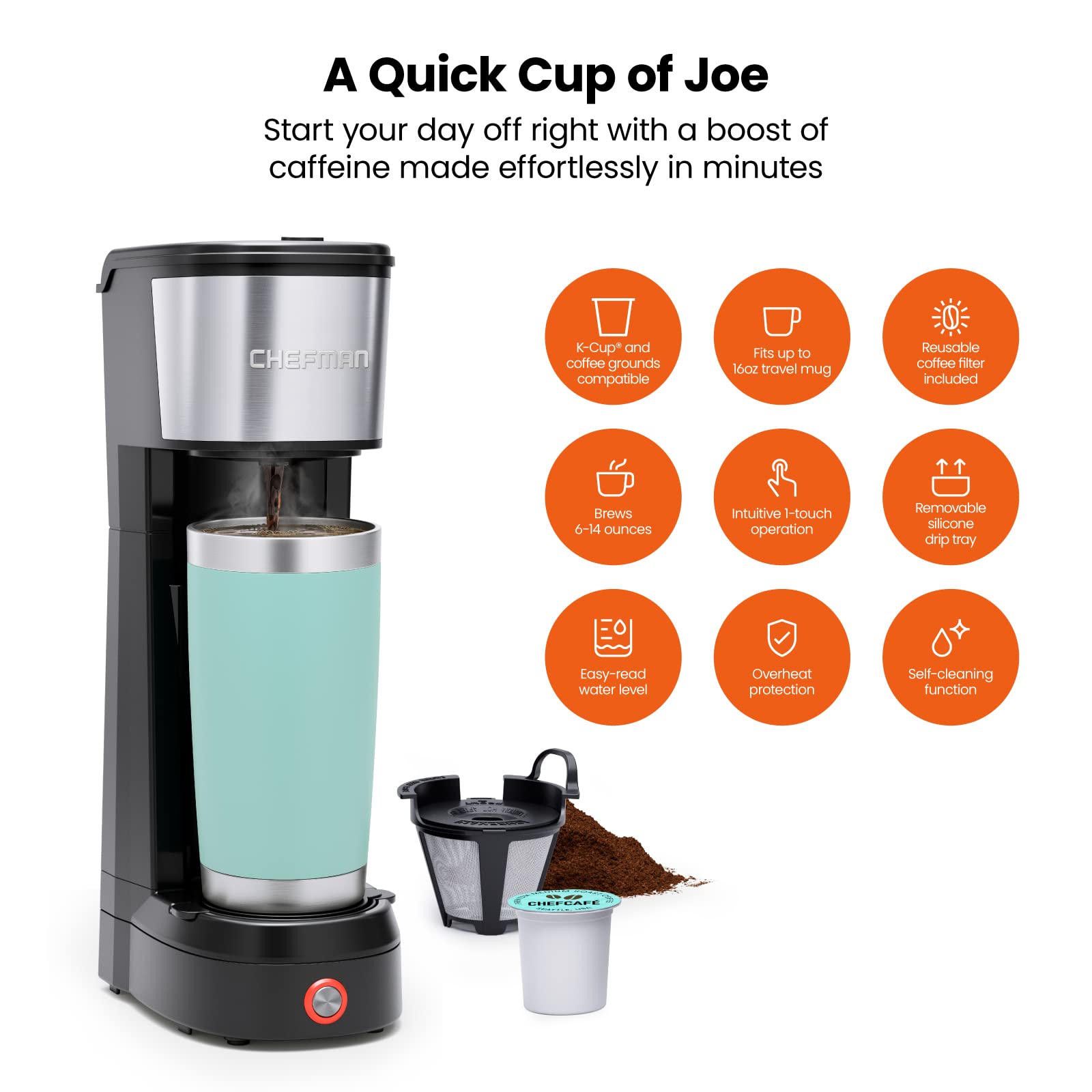 Chefman InstaCoffee con cápsulas K-Cup y filtro reutilizable para mayor flexibilidad
