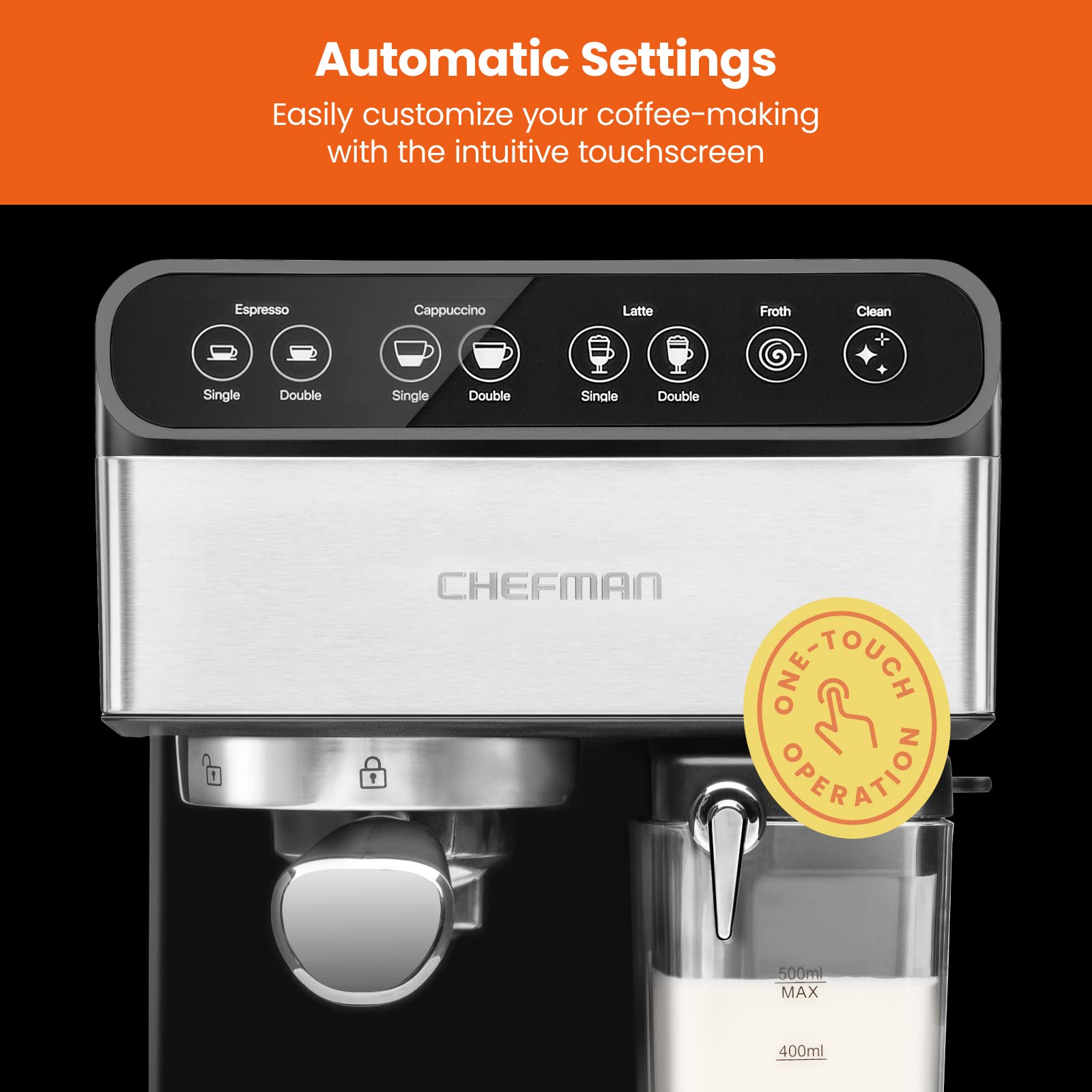 Chefman pantalla digital y controles simples para un café más rápido.