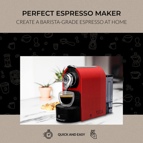 ChefWave Espresso Accesorios incluidos; soporte de cápsulas y tazas de doble pared.