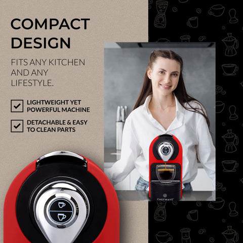 ChefWave Espresso Compatibilidad con café molido y cápsulas ESE.