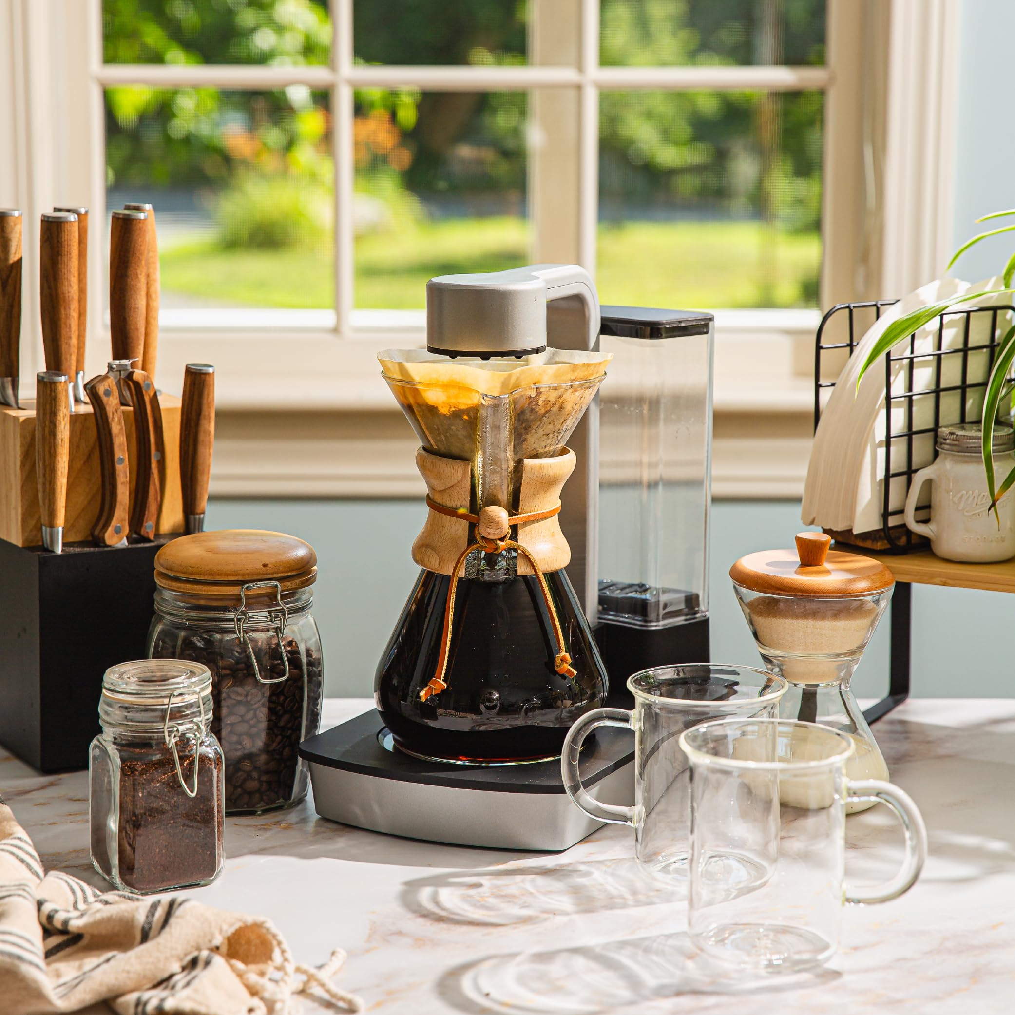Cubierta de vidrio CHEMEX para mantener la cafetera limpia.